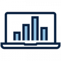 Decorative bar chart on a laptop graphic.